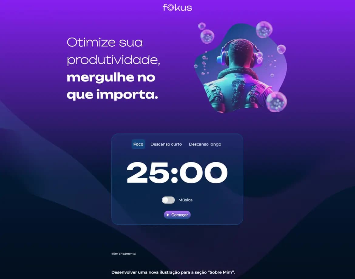app fokus pomodoro desenvolvido por ariel spencer